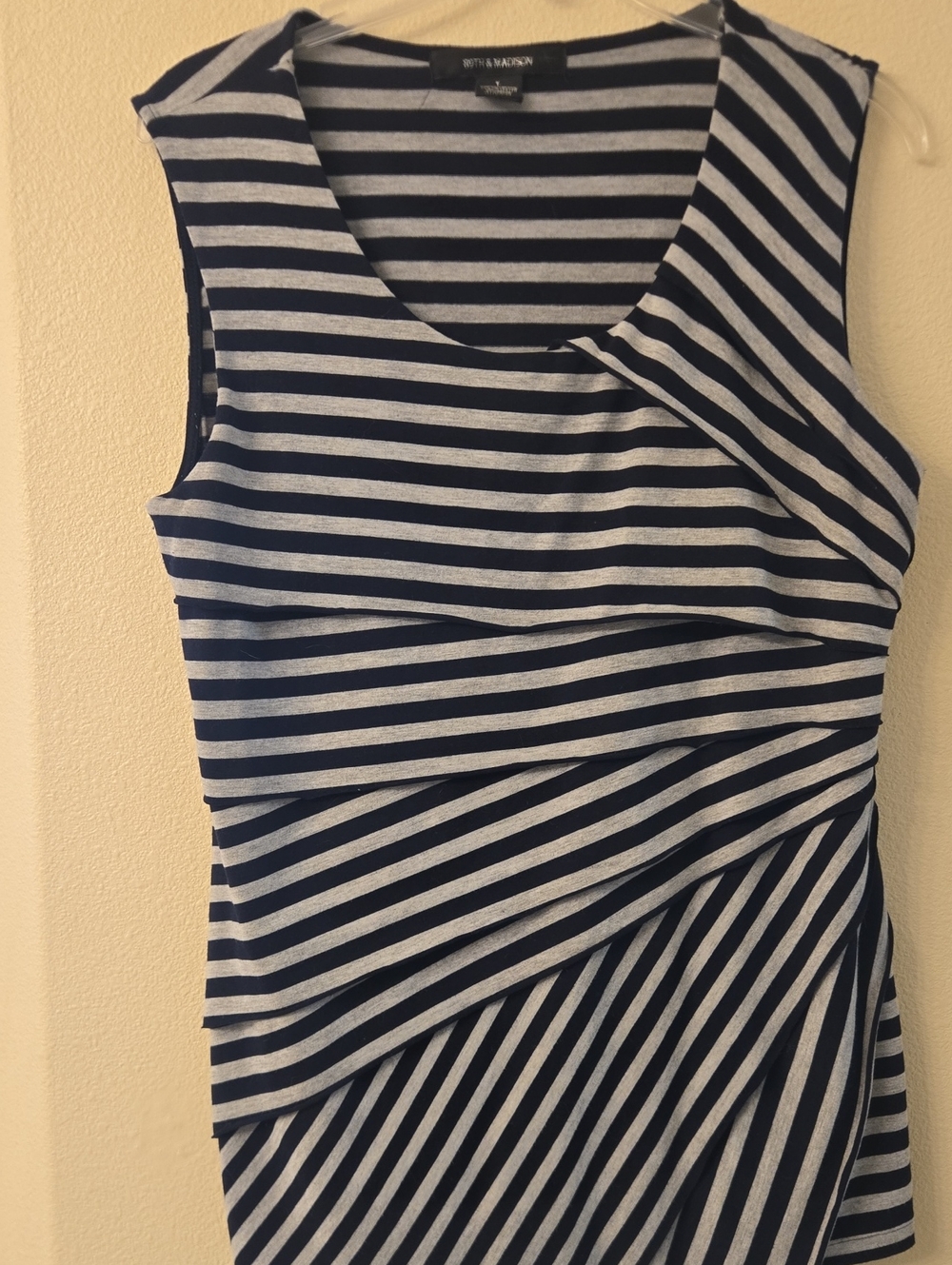 Large 89th & Madison Navy Blue And Gray Striped Sleeveless Tank Top